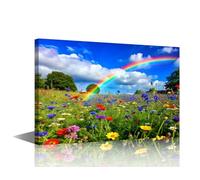 TISHIRON 1 Pieces Colorful Wildflowers Pictures for Living Room Wall Decoration Rainbow Wall Art Large Wall Decor Wall Art Canvas Framed Wall Artwork Decor Canvas Prints for Wall Decor, 12x18inch