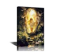 TISHIRON 1 Pieces Easter Jesus Posters Christian Pictures Framed Wall Art Jesus in the Cave Wall Art for Living Room Canvas Paintings Art Prints Modern Home Decor Framed Ready to Hang (12" Wx18 H)