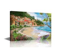 TISHIRON 1 Pieces European Town Wall Art Sea Scenery Wall Decor Modern Sea Decorations Canvas Prints Pictures Modern Living Room Bedroom Office Home Decor Artwork 16" Wx24 H