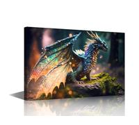 TISHIRON 1 Pieces Forest Dragon Home Decor Wall Ancient Dragon Pictures Canvas Wall Art Mythical Creatures Posters and Prints Contemporary Home Decor Stretched and Framed Ready to Hang (16" Wx24 H)