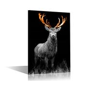 TISHIRON 1 Pieces Funny Animal Deer Pictures Canvas Wall Art Animal Wild Stag Wall Decor for Living Room Modern Artwork Paintings Yellow Antlers Stretched and Framed Ready to Hang (12''Wx18''H)