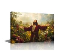 TISHIRON 1 Pieces Jesus Home Decor Wall Jesus Christ Framed Wall Art Jesus in the Garden Wall Art for Living Room Contemporary Home Decor Art Prints Stretched Framed Ready to Hang (16" Wx24 H)