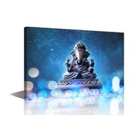 TISHIRON 1 Pieces Lord Ganesha Art Canvas Art Wall Decor India Religious Culture Modern Home Art Decorations Rock Mythical Virtual Animal Pictures Stretched and Framed Ready to Hang 24x16in