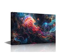 TISHIRON 1 Pieces Luminous Jellyfish Home Decor Wall Jellyfish Pictures Canvas Wall Art Fantastic Jellyfish Posters and Prints Contemporary Home Decor Stretched and Framed Ready to Hang (16" Wx24 H)
