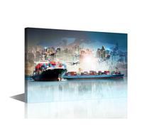 TISHIRON 1Panels Container Cargo Ship at Industrial Port in Import Wall Art for Bedroom Modern Transportation Pictures Wall Art for Living Room Dining Room Kitchen Bathroom Decoration 36x24in
