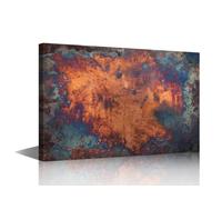 TISHIRON 1pcs Large Framed Abstract Grey Blue Orange Rust Texture Canvas Wall Art Metal Old Background Decor Picture for Living Room Bedroom Office Apartment Ready to Hang (24" Wx36 H)