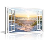 TISHIRON 3D Window Effect Window View Landscape Canvas Wall Art Nature Pictures for Canvas Wall Decor for Living Room Bedroom Office Framed Prints Ready to Hang - 24" W x 16" H