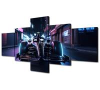 TISHIRON 5 Panel Futuristic Car with Leds in A City at Night Wall Art Racing Car Canvas Wall Art The Future of the Racing Car Canvas Wall Art for Bedroom Home Decor Framed Ready to Hang (50" Wx24 H)