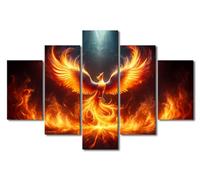 TISHIRON 5 Panel Majestic Phoenix in the Fiery Rebirth Wall Art Pictures Wall Decor Living Room Phoenix Firebird Prints Poster Painting Framed Artwork for Bedroom Office Home Decor 60" Wx40 H