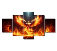 TISHIRON 5 Panel Majestic Phoenix in the Fiery Rebirth Wall Art Pictures Wall Decor Living Room Phoenix Firebird Prints Poster Painting Framed Artwork for Bedroom Office Home Decor 60" Wx32 H
