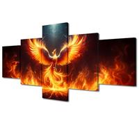TISHIRON 5 Panel Majestic Phoenix in the Fiery Rebirth Wall Art Pictures Wall Decor Living Room Phoenix Firebird Prints Poster Painting Framed Artwork for Bedroom Office Home Decor 50" Wx24 H