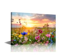 TISHIRON 5 Piece Wild Flower & Sunset Art for Bedroom, Framed Canvas Home Decor, 40x60cm