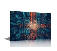 TISHIRON A Bustling Tech Office Landscape Wall Art 1 Piece Canvas A Cloud Based Digital Workflow Painting Framed Artwork for Bathroom Bedroom Kitchen Living Room Home Decor 16 x 24 inch