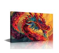 TISHIRON A Red and Blue Dragon Wall Art Decor A Vibrant Image Featuring Canvas Picture Wall Chinese Dragon Painting Bedroom Art Print Home Office Decor Framed 24x36 Inches
