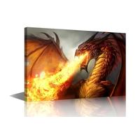 TISHIRON Abstract Art Wall Decorations Living Room Fire-breathing Dragon Pictures Paintings on Canvas 1Piece Canvas Wall Art HD Artwork Home Decor Framed Stretched Ready to Hang 36x24in