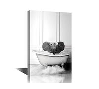 TISHIRON Abstract Elephant Poster Bathroom Wall Decor Sitting In The Bathtub Art Black White Animal Canvas Print Funny Picture Painting Prints Kids Room Gift Framed - 24''Wx16''H