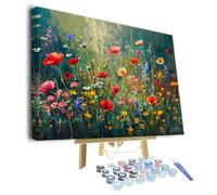 TISHIRON Abstract Floral Paint by Number for Adults Landscape Flower Field Paint-by-Number Kits Kids Adult Paint by Number DIY Painting by Numbers for Adults Canvas Arts Craft, 16"x20"Framed