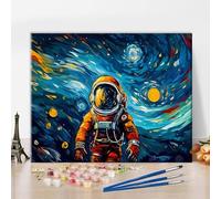 TISHIRON Abstract Painting by Numbers Kit for Adults Astronaut in Space Paint by Number Astronaut Retro Vintage DIY Oil Painting Art Crafts for Home Wall Decoration, 16x20 Inch