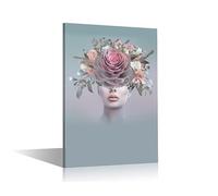 TISHIRON Abstract Sexy Women Pictures Canvas Wall Art 1 Pieces Charming Girls Flowers Wall Decor for Living Room Beautiful Flower Head Woman Girl House Decor Ready to Hang (12" Wx18 H)