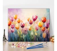 TISHIRON Abstract Tulip Paint by Number for Adults Colorful Flowers Paint-by-Number Kits Kids Adult Watercolor Paint by Number DIY Painting by Numbers for Adults Canvas Arts Craft, 16"x20"