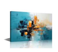 TISHIRON Abstraction Wall Art for Living Room Modern Abstract Canvas Wall Art Blue and Orange Framed Wall Art for Bedroom Pictures Modern Artwork House Decorations Framed Ready to Hang (16" Wx24 H)