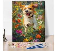 TISHIRON Adult Paint by Number, Dog Paint by Numbers, Puppy Adult Paint by Number Kits On Canvas DIY Color by Number, Dog Flower Painting by Numbers with 3 Brushes for Home Decor, 16 x20 Inch