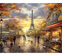 TISHIRON Adult Paint by Number Kit - Romantic Parisian Cityscape with Eiffel Tower Color by Number on Canvas, European Landmark DIY Art Craft Kits, 16x20 inch