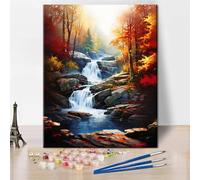 TISHIRON Adult Paint by Number Kits on Canvas Autumn Landscape Paint by Numbers for Adult Beginner Forest Waterfall Color by Numbers for Adults Craft Kits - 16x20 Inch(Frameless)