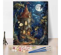 TISHIRON Adult Paint by Number Kits on Canvas, Cartoon Castle Paint by Numbers, Haunted Castle Painting by Numbers for Adults, DIY Easy Number Painting Canvas Arts for Adult, 40x50cm
