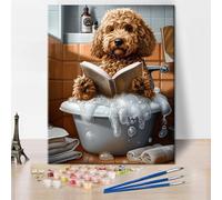 TISHIRON Adult Paint by Number Kits On Canvas, Golden Doodle Dog Painting by Numbers, Dog in Bathtub Painting by Numbers for Adults, Color by Number, DIY Canvas Paint Wall Decor, 40x50cm