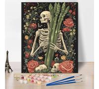 TISHIRON Adult Paint by Number Kits, Paint by Numbers Kit for Adults - Gothic Style Skull with Flowers and Green Plants, Unique Dark Art for Home Decor, DIY Craft for Beginners - 16x20 Inch