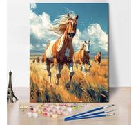 TISHIRON Adults Horses Painting by Numbers Home Wall Decor Horses Running in The Meadow Paint by Number Kits for Beginners DIY Oil Painting Kit Drawing Paintwork for Gift 16x20 Inch Without Frame