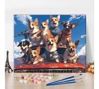TISHIRON Adults Paint by Number Kit Corgi Puppies on Car Roof Funny Animal Art Canvas with Brushes Acrylic Paints Pet Lovers Relaxation Therapy Creative Gift for Dog Owners 16x20 Inch