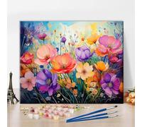 TISHIRON Adults Paint by Number Kit Golden Garden Floral Therapy Sunset Canvas Brushes Acrylic Paints Serene Landscape Art Stress Relief Home Decor Gift for Nature Lovers 16x20 Inch
