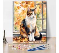 TISHIRON Adults Paint by Number Kits Cute Striped Cat Sitting by Window Canvas Art Supplies Kit with Brushes Acrylic Paints Relaxing DIY Hobby Stress Relief for Beginners 16x20 Inch