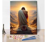 TISHIRON Adults Paint by Numbers Kit Jesus Praying to God Religious Paint by Numbers for Adults Christian Faith Inspired DIY Canvas Art Spiritual Home Decor Gift Acrylic 16x20 Inch