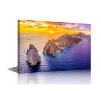 TISHIRON Aerial View of Cabo San Lucas Canvas Wall Art Mexico at Sunset Wall Art for Living Room Pictures for Bedroom 1 Piece Modern Home Decor Office Bathroom Artwork Framed Ready to Hang, 18x12in