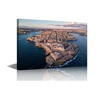 TISHIRON Aerial View of the Europe City Canvas Wall Art for Living Room Valletta Cityscape Large Wall Art Island Modern Artwork Contemporary Decor Print On Canvas Ready to Hang for Bedroom 36x24in