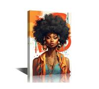 TISHIRON African American Woman Wall Art for Living Room Woman with Afro Hairstyle Canvas Painting for Home Poster Decorations for Office Art Work for Wall Decor 16" Wx24 Hx1 Panel