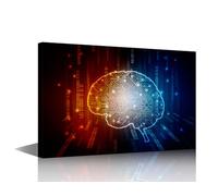 TISHIRON AI Artificial Intelligence Concept Wall Art Red Blue Pictures Print On Canvas AI Brain Modern Artwork Wall Art for Living Room Office Gallery Framed Ready to Hang, 24x16in