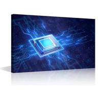 TISHIRON AI Wall Art Painting on Canvas Glowing CPU Bedroom Wall Art Modern Home Decor Computer Chip House Decorations for Living Room Bathroom Pictures Stretched on Wooden Frame, 18x12in