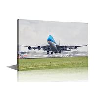 TISHIRON Airplane Taking Off Pictures Aircraft Paintings The Green Grass Wall Art Canvas Artwork for Bedroom Jet Plane Pictures 1 Piece Posters and Prints Stretched Framed Ready to Hang(12" Wx18 H)