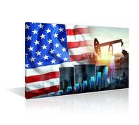 TISHIRON American Flag Wall Art for Living Room Oil Pump Canvas Wall Art Concept of Oil Production Pictures Poster Modern Wall Decor Art for Bedroom Office Paintings Framed Ready to Hang 16" Wx24 H
