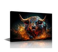 TISHIRON Angry Bull Wall Art for Living Room Bronze Bull Wall Decor Animal Framed Wall Painting 1 Piece Canvas Prints Pictures House Decoration for Bedroom Office Modern Artwork, 18x12in