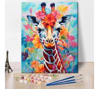TISHIRON Animal Paint by Numbers Kit for Adults Giraffe and Flowers on a Colorful Background Paint by Number with Brushes and Pigment, DIY Art Crafts for Home Wall Decoration, 16x20 Inch