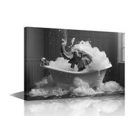TISHIRON Animal Wall Art Elephant Enjoying a Soapy Bath Wall Decor Modern Home Decor Vintage Bathtub Wall Decoration for Living Room Bedroom Office 1 Piece Artwork Framed Ready to Hang (16''Wx 24''H)