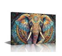 TISHIRON Animal Wall Art for Living Room Indian Elephant Wall Decor for Bedroom Bathroom Wall Paintings 1 Piece Mandalas Framed Wall Art Ready to Hang Pictures Home Decorations (16''Wx 24''H)