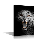 TISHIRON Animals Leopard Yellow Teeth Eyes Canvas Wall Art Forest Funny Animal Leopard Print Pictures Wall Decor Living Room 1 Piece Modern Artwork Canvas Painting Framed Ready to Hang (12" Wx18 H)