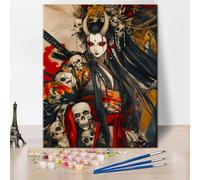 TISHIRON Anime Warrior Painting by Numbers - Samurai & Monster Motif, 40 x 50 cm Japanese Style on Canvas, Premium Watercolour Art for Adults