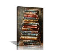 TISHIRON Antique Book Canvas Wall Art Painting Vintage Wall Decor for Living Room 1 Piece Framed Modern Artwork for Home Bedroom Decorations, 18x12in